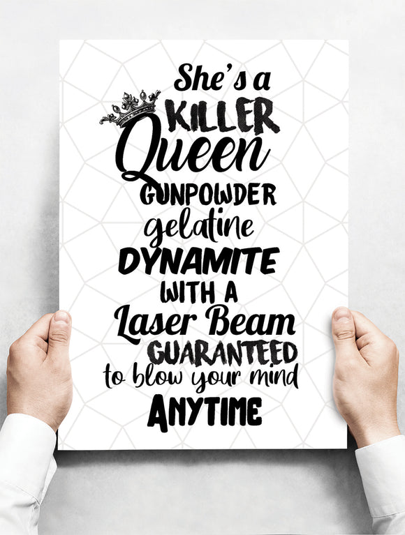 Wandbord: She's a killer Queen (Songtekst) | 30 x 42 cm