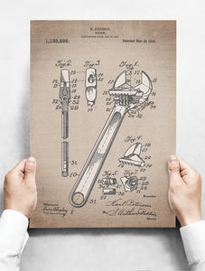 Wandbord: Vintage Patent - Engelse Sleutel Gereedschap | 30 x 42 cm